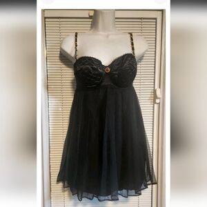 Y2K Black Sheer Lingerie Babydoll Dress with Chain Straps